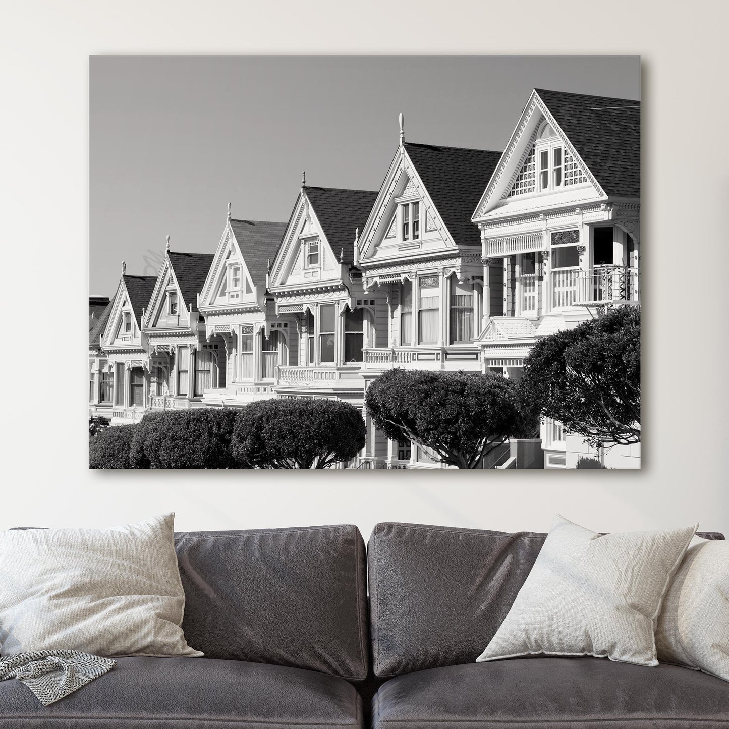 Painted Ladies Row of Victorian Houses San Francisco Black & White