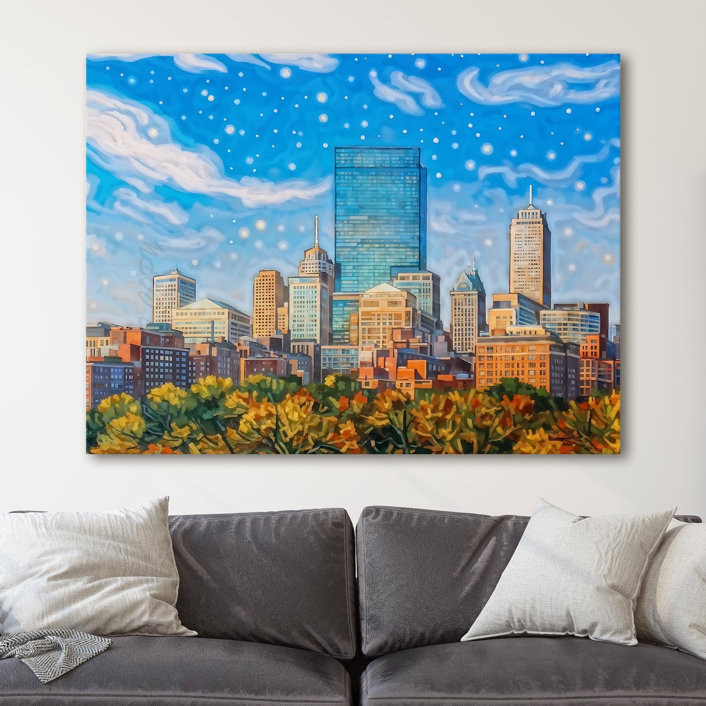 Boston Skyline Painted in Van Gogh Style