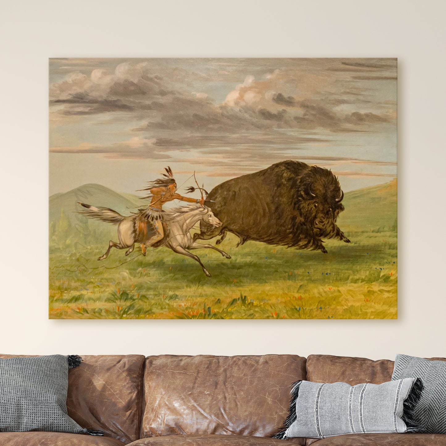 Indian Killing Buffalo with Bow and Arrow by George Catlin