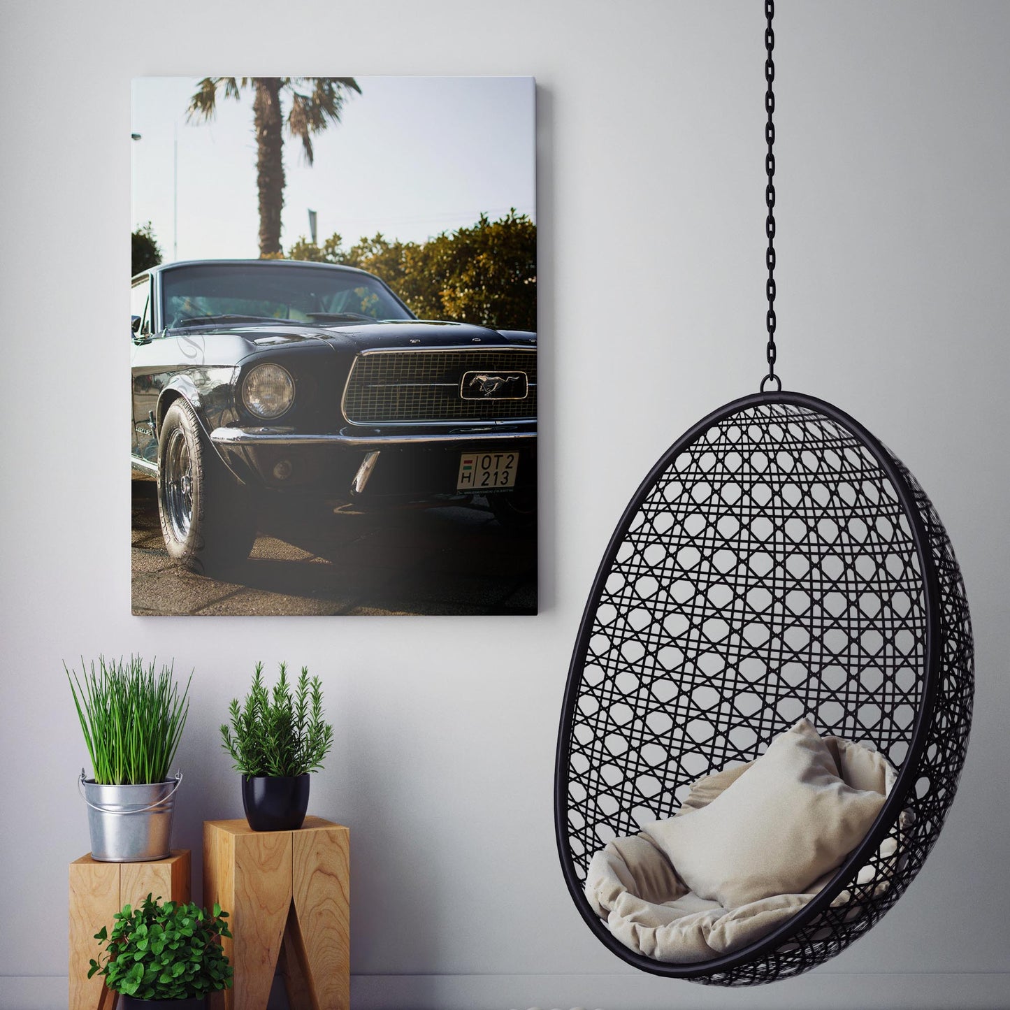 Vintage Ford Mustang and Palm Trees