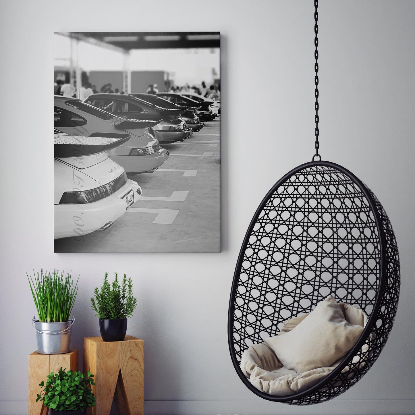 Garage Full of Vintage Porsches in Black & White