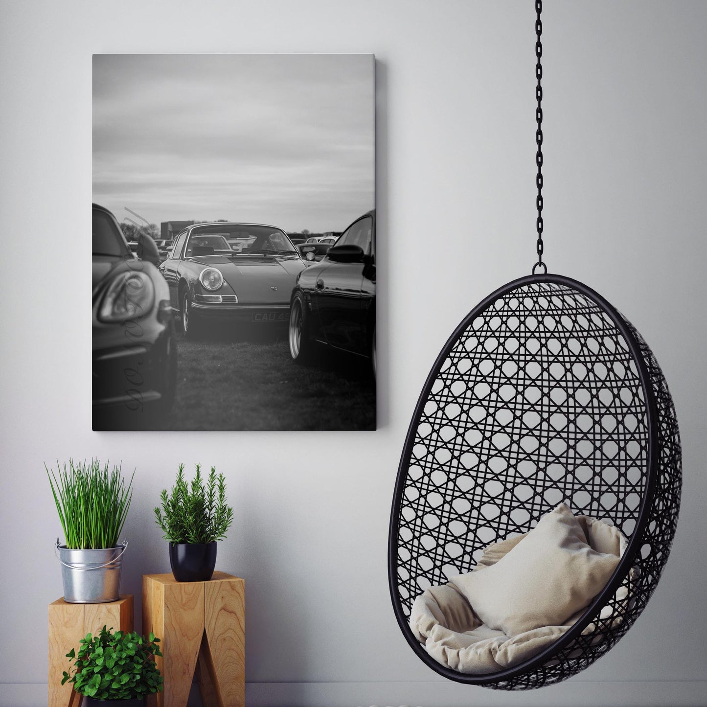 Field of Black & White Porsches