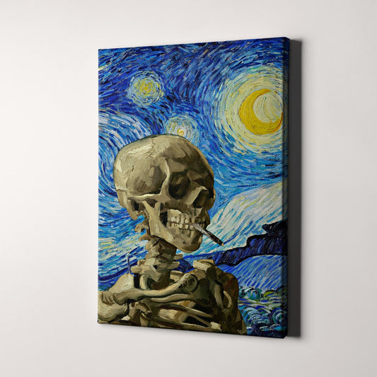 Vincent Van Gogh Starry Night & Smoking Skeleton