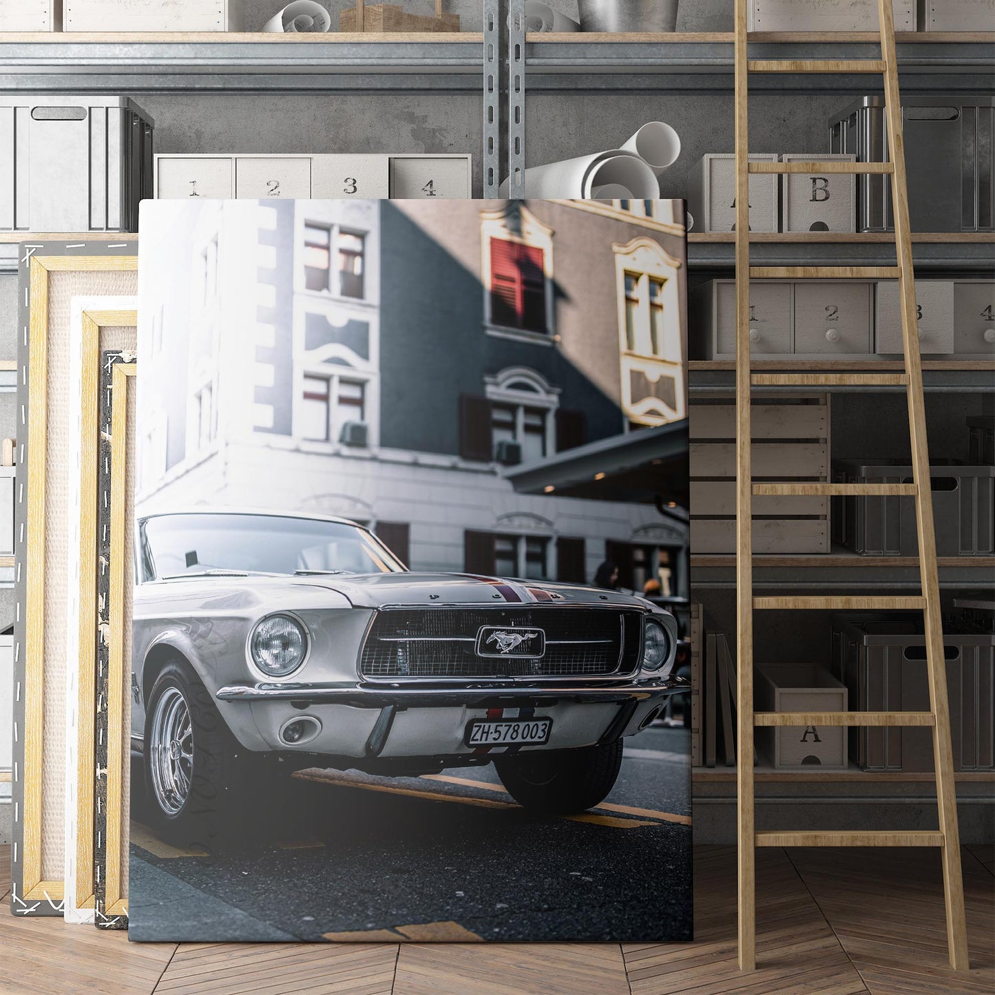 Silver Ford Mustang in the City