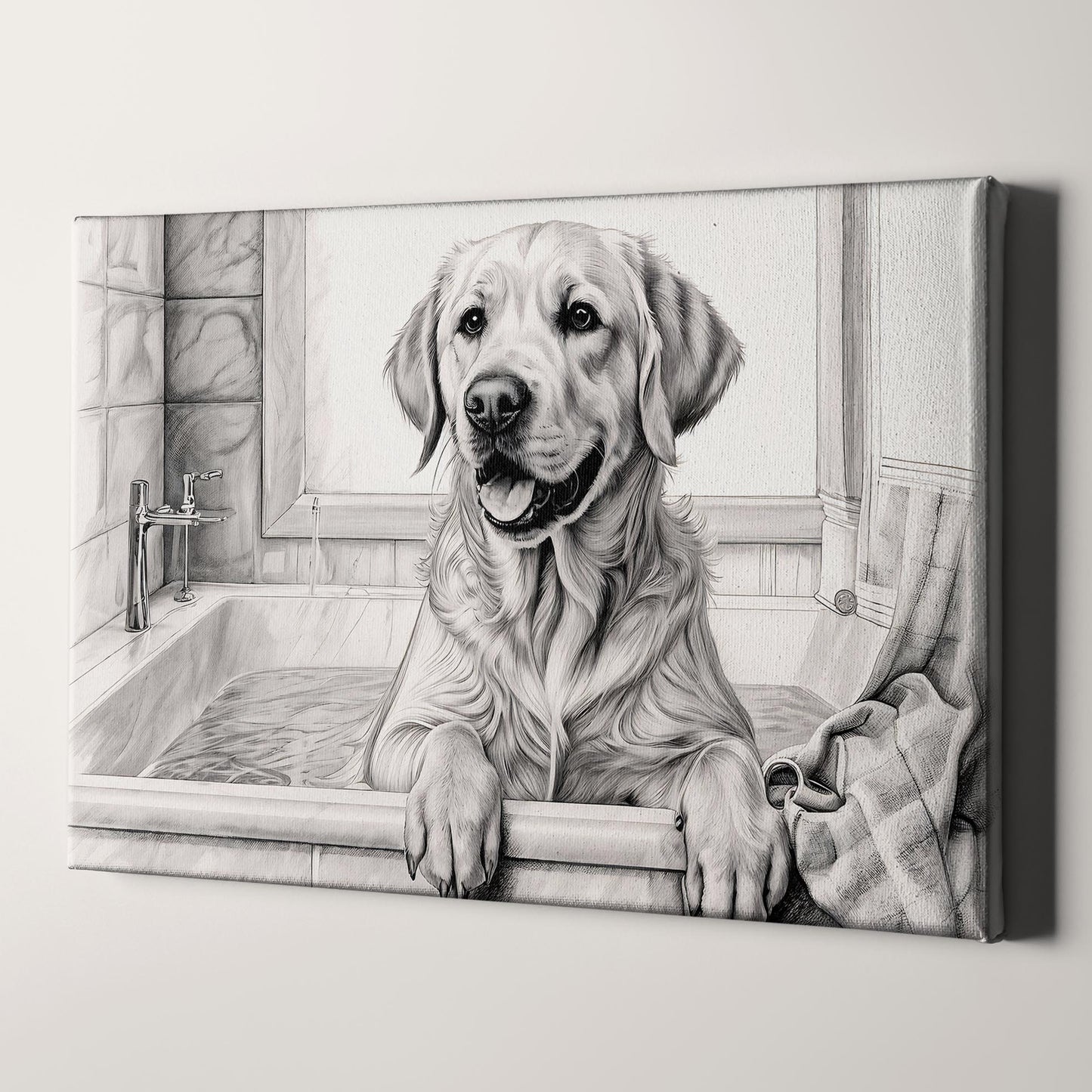 Yellow Labrador Retriever In The Bathtub