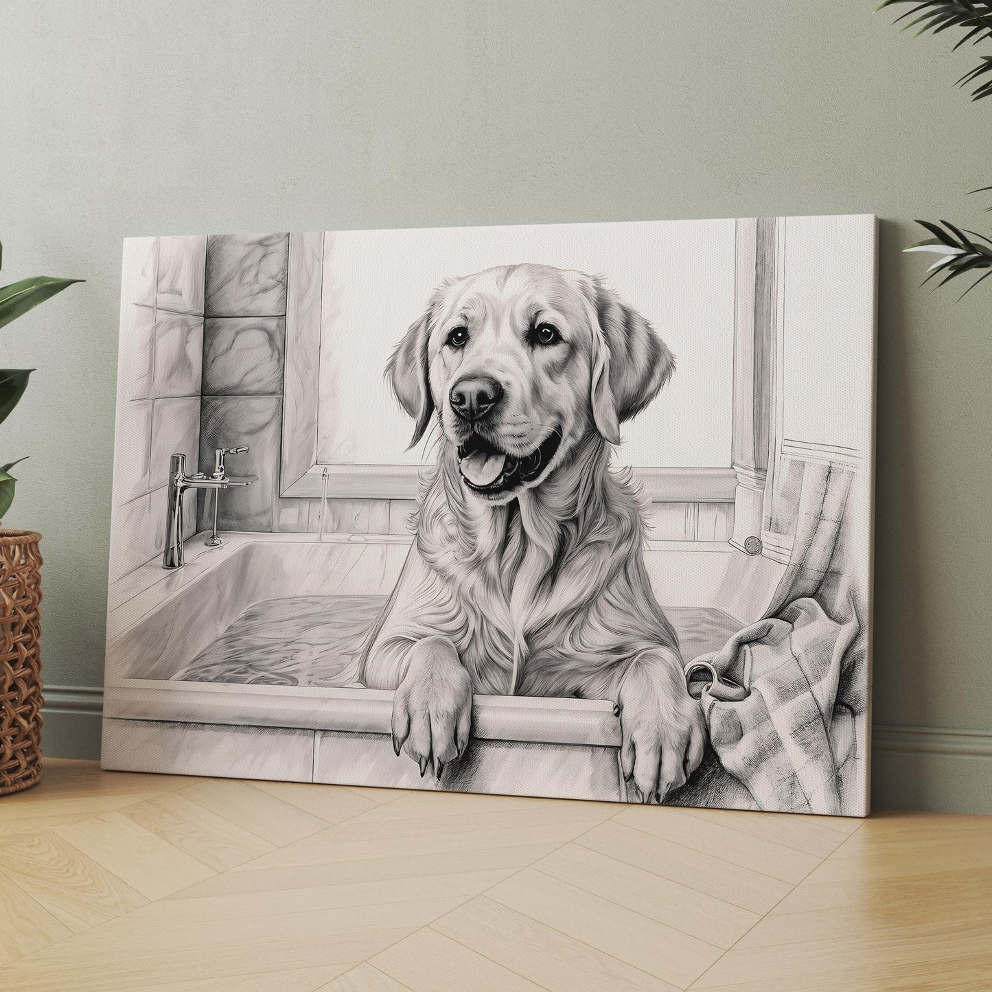 Yellow Labrador Retriever In The Bathtub