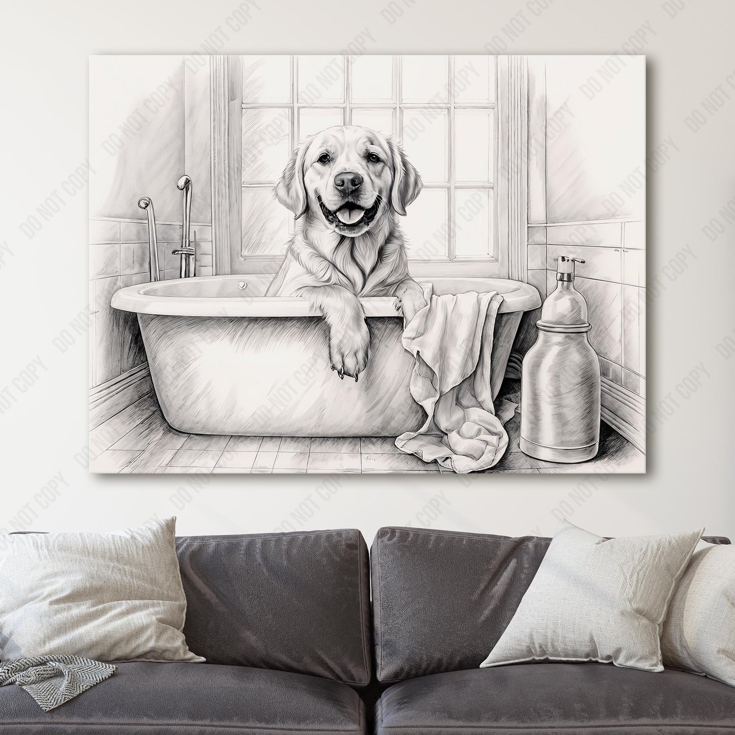 Yellow Labrador Retriever Taking Bath In Bathtub