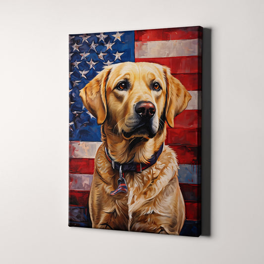 Yellow Labrador With American Flag