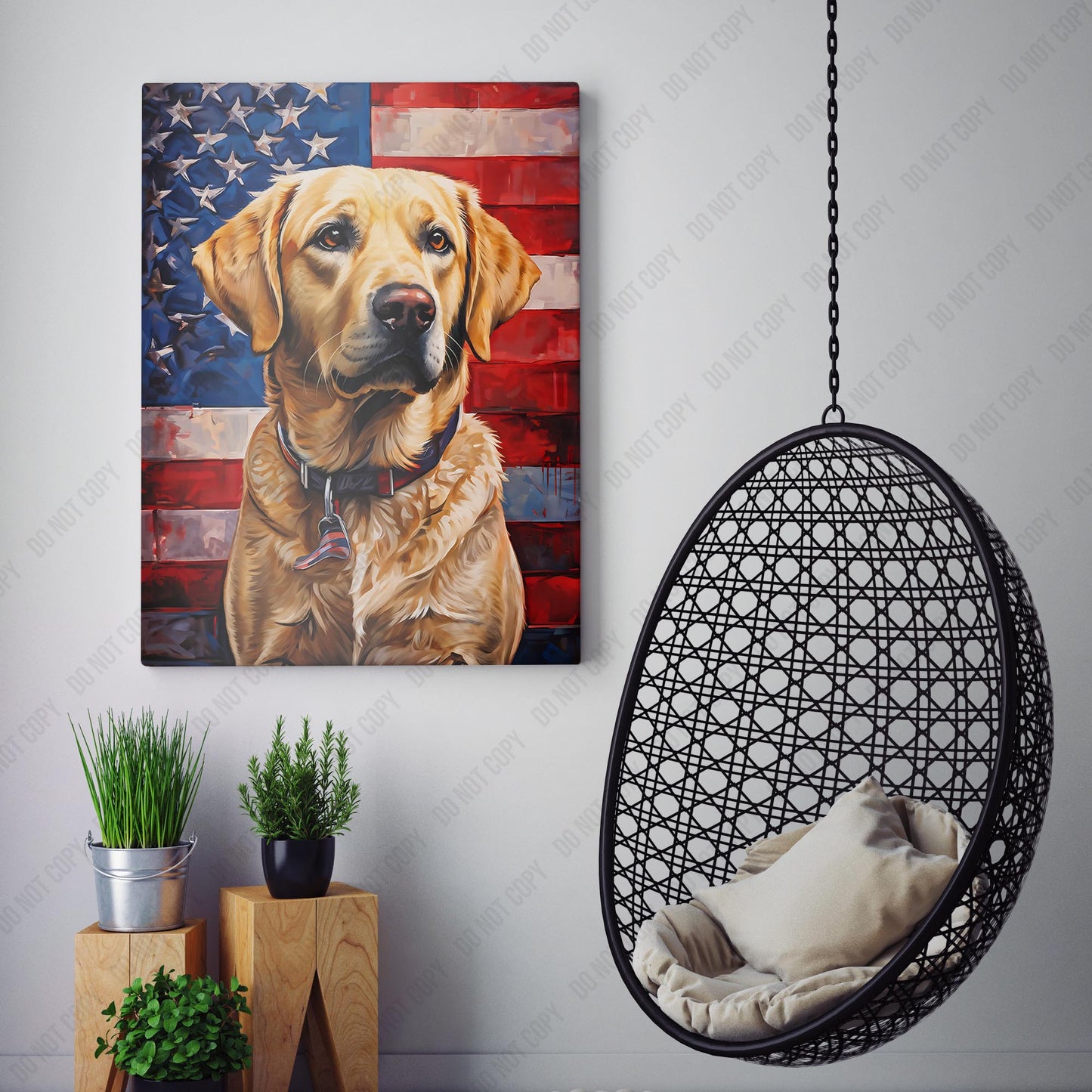 Yellow Labrador With American Flag