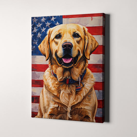 Yellow Labrador With USA Flag