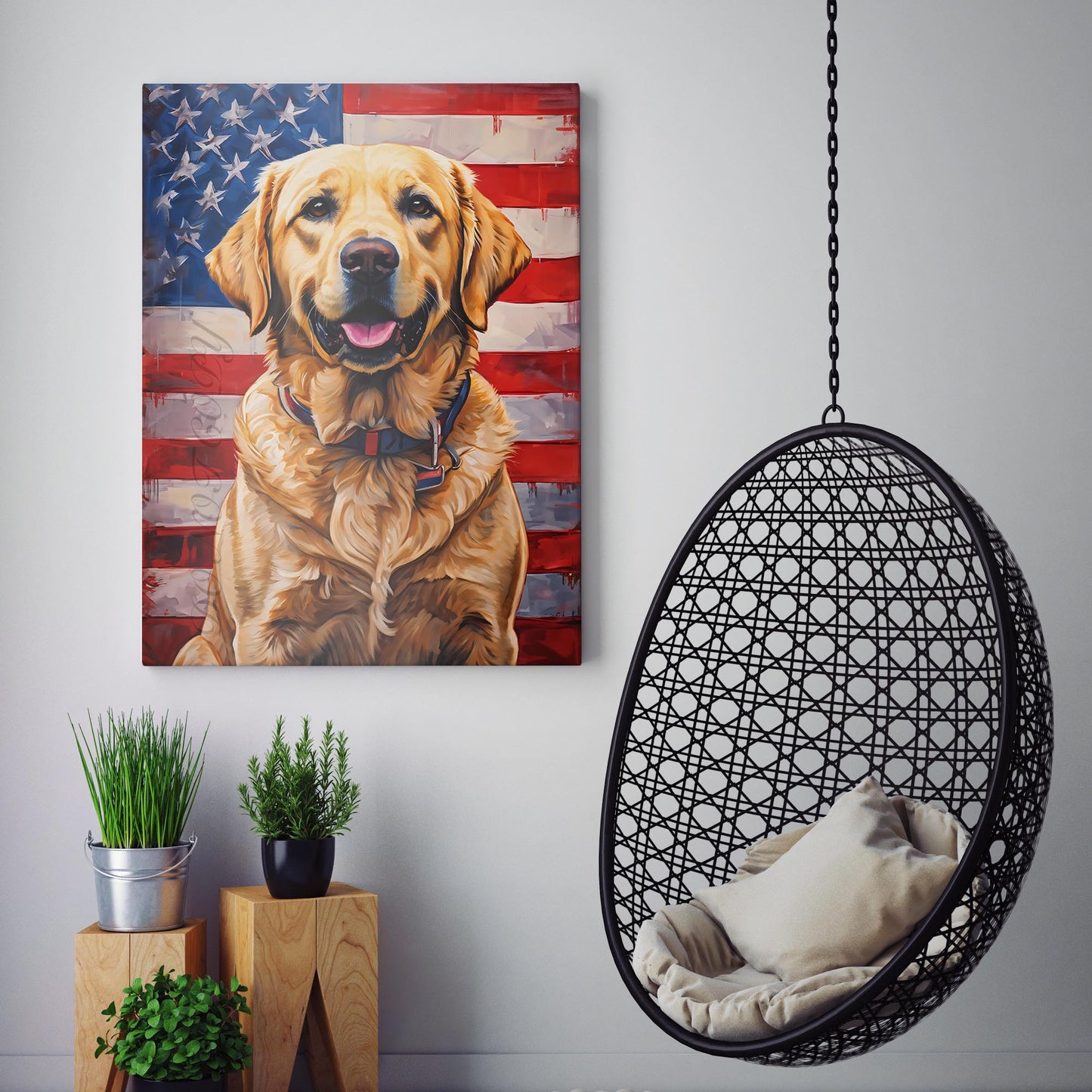 Yellow Labrador With USA Flag