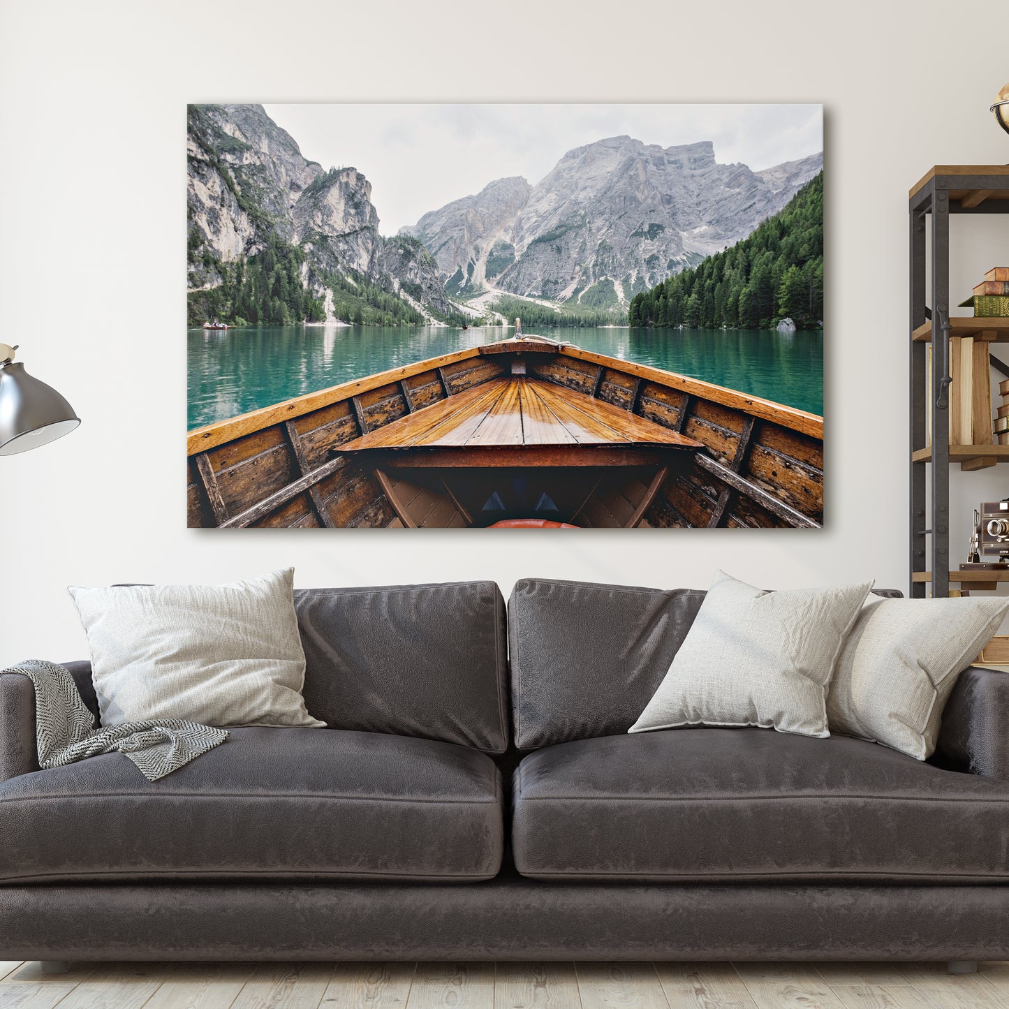 Row Boat On Lake With Mountain