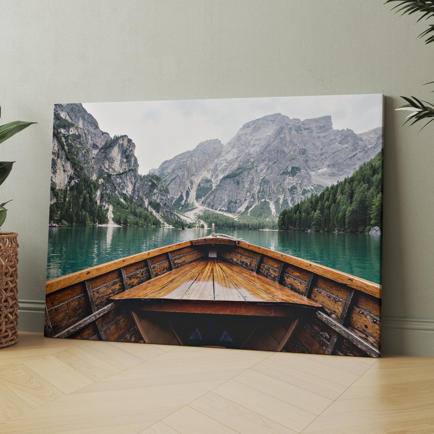 Row Boat On Lake With Mountain