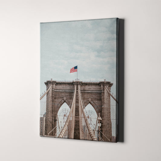 Brooklyn Bridge With American Flag