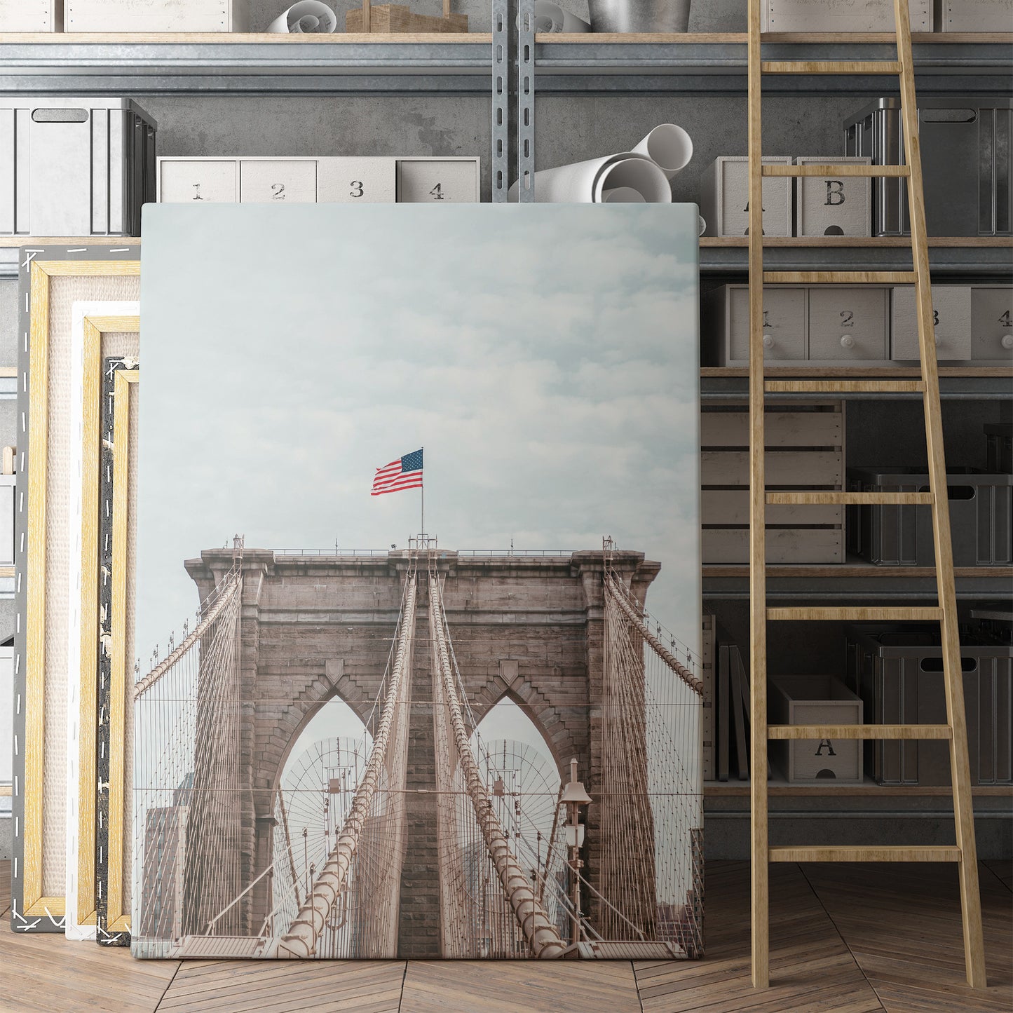 Brooklyn Bridge With American Flag