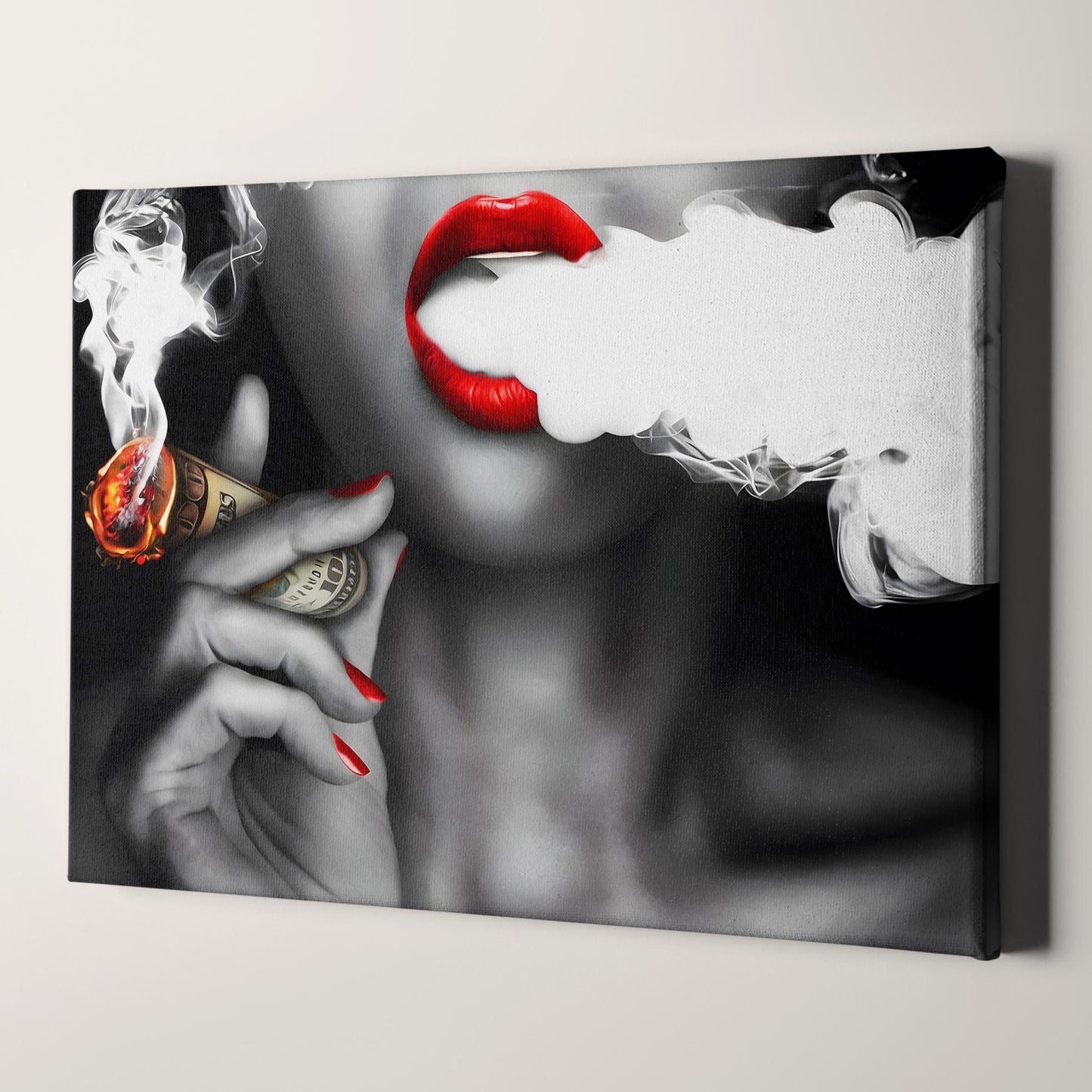 Woman Smoking Hundred Dollar Bills