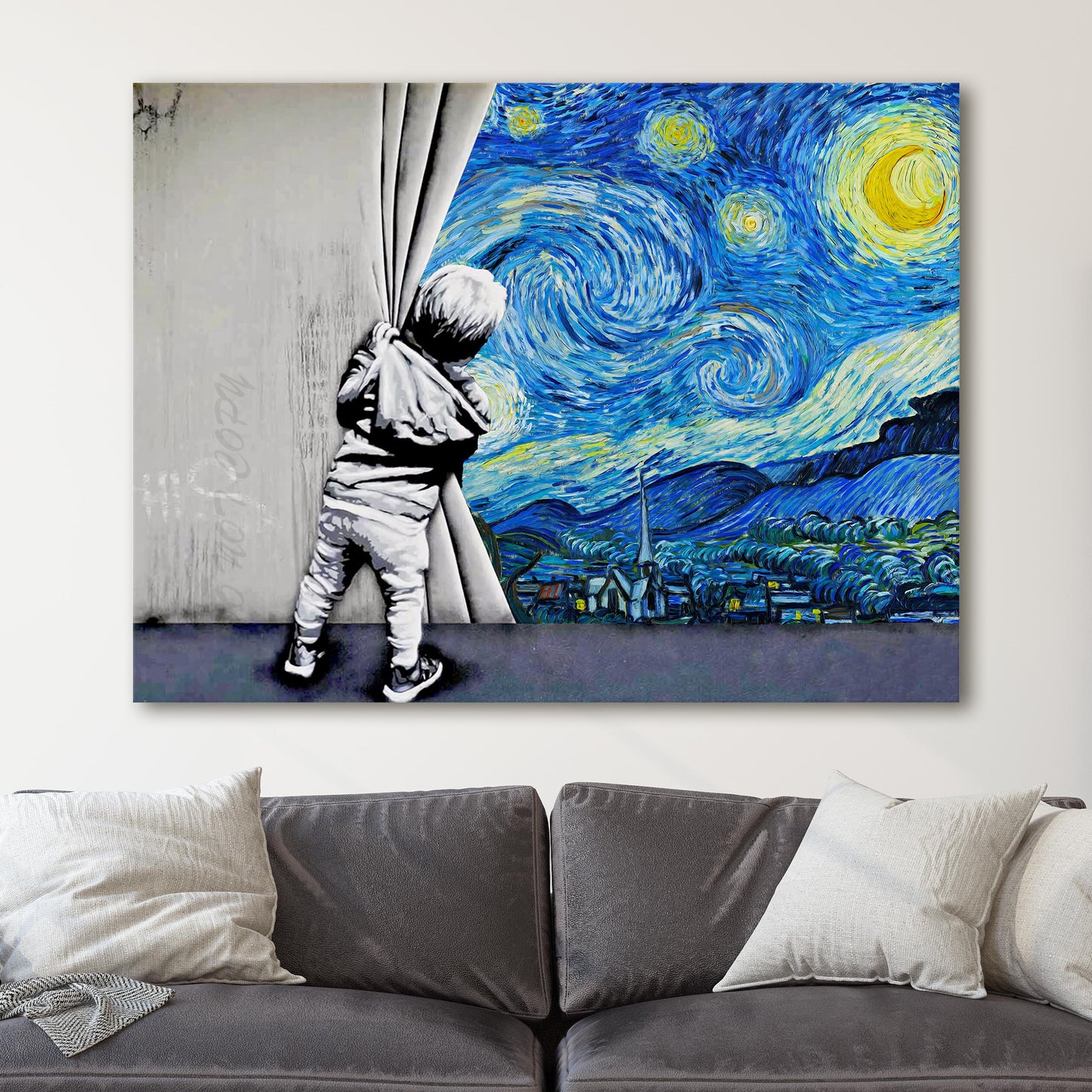 Starry Night Behind the Curtain Banksy Van Gogh