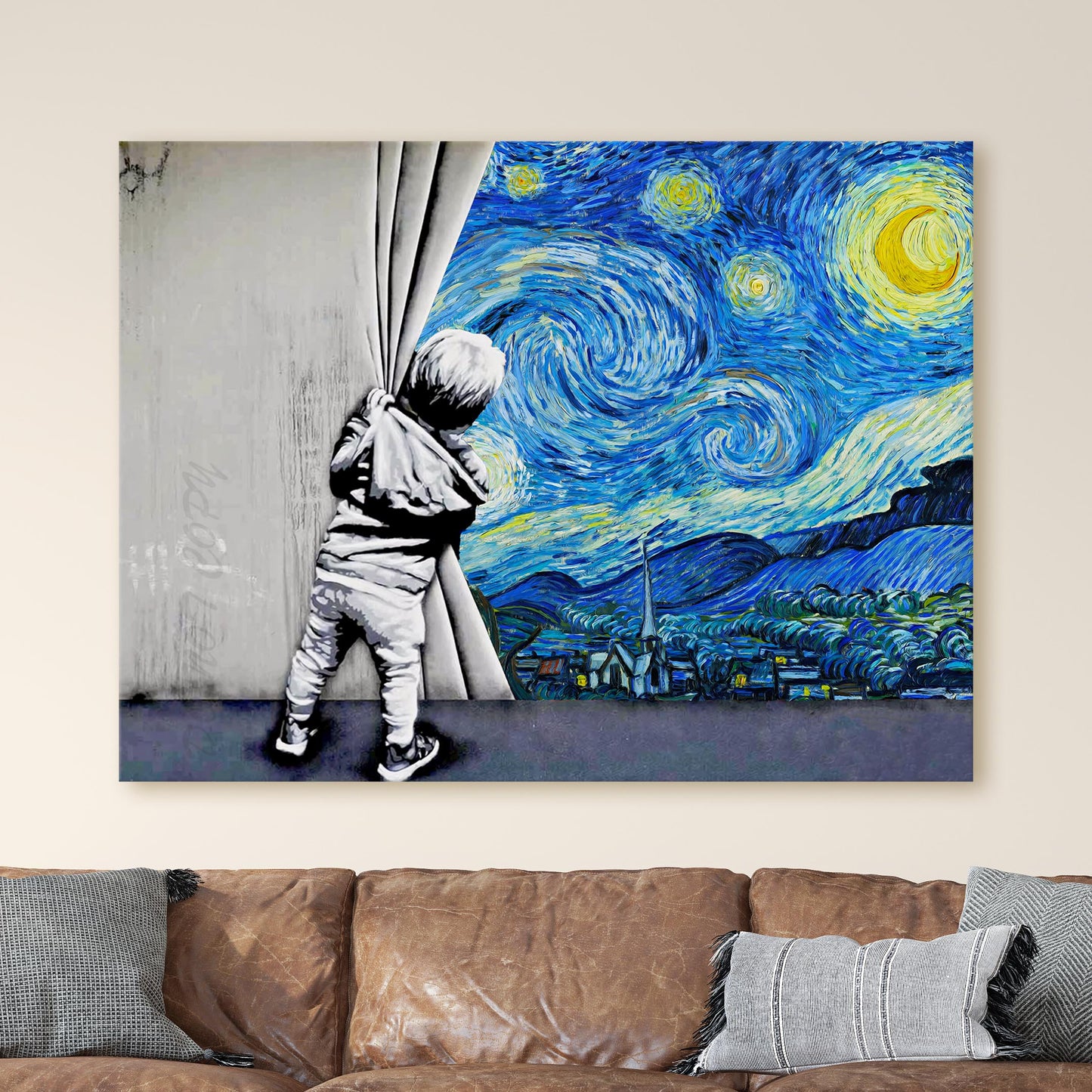 Starry Night Behind the Curtain Banksy Van Gogh