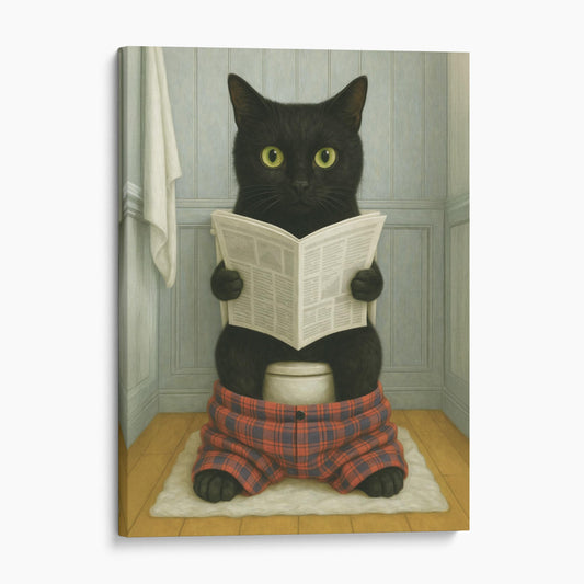 Black Cat Reading The Newspaper On The Toilet