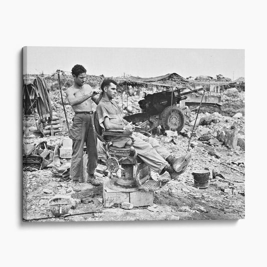 Army Soldier Getting Haircut, World War Two 1945