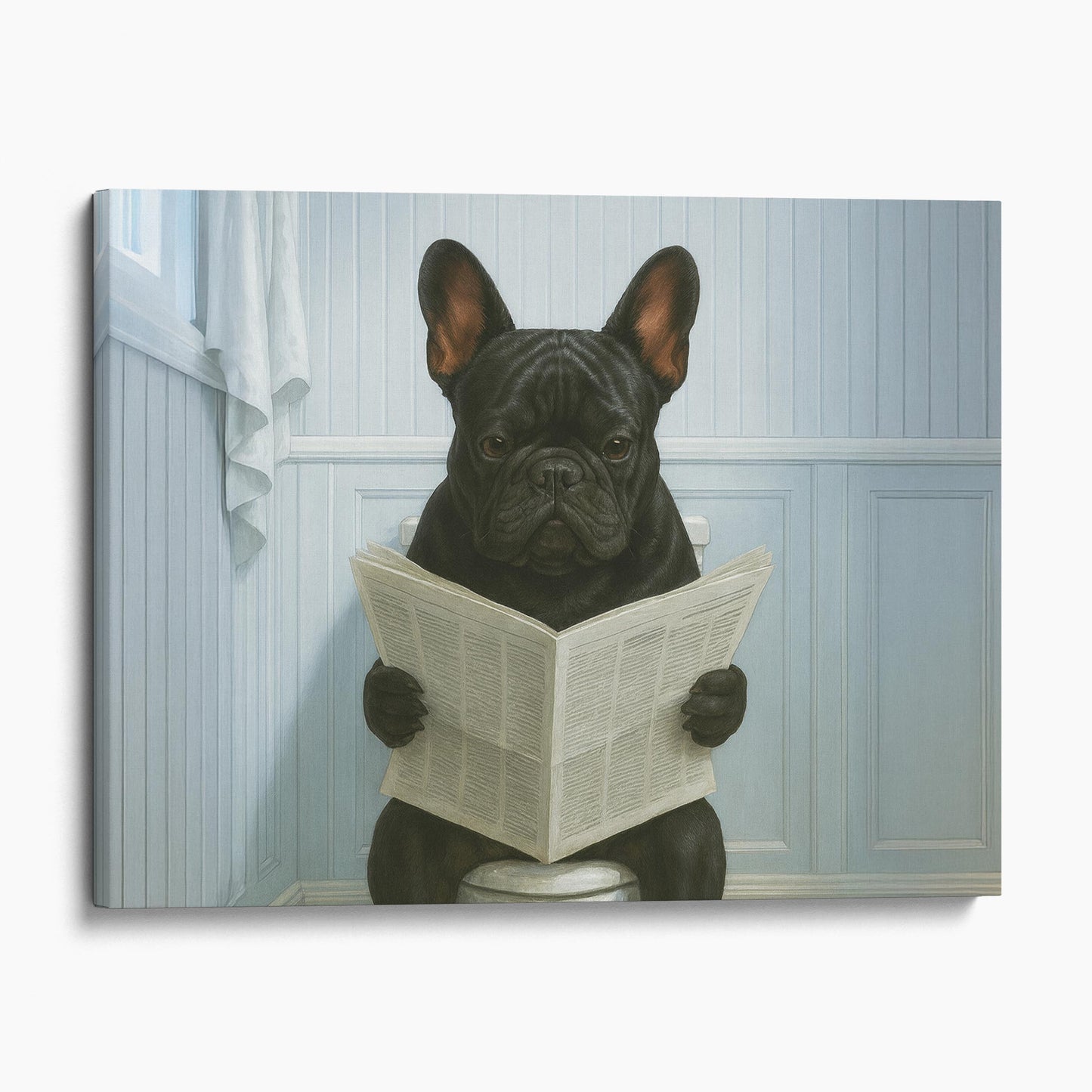 French Bulldog On The Toilet Reading The Newspaper