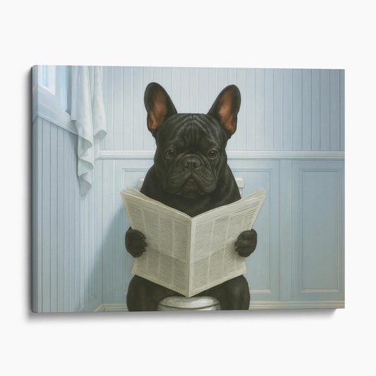 French Bulldog On The Toilet Reading The Newspaper