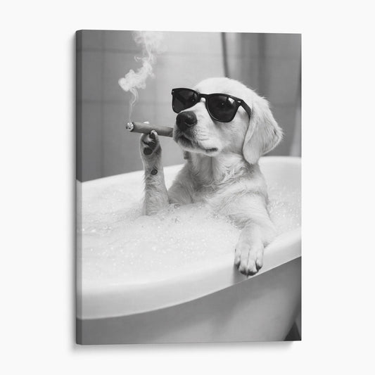 Golden Retriever Dog Bathtub Cigar