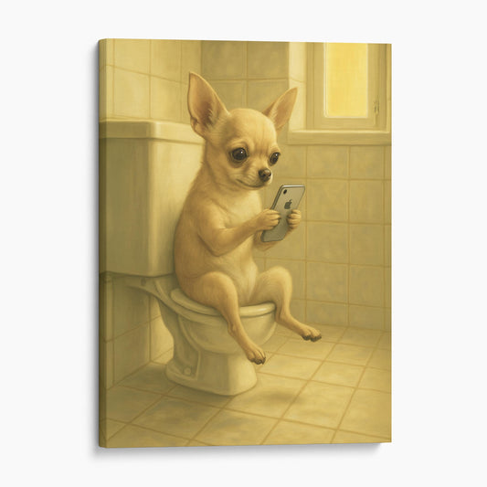 Chihuahua Dog On The Phone On The Toilet