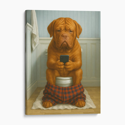 Dogue de Bordeaux Dog On The Phone On The Toilet