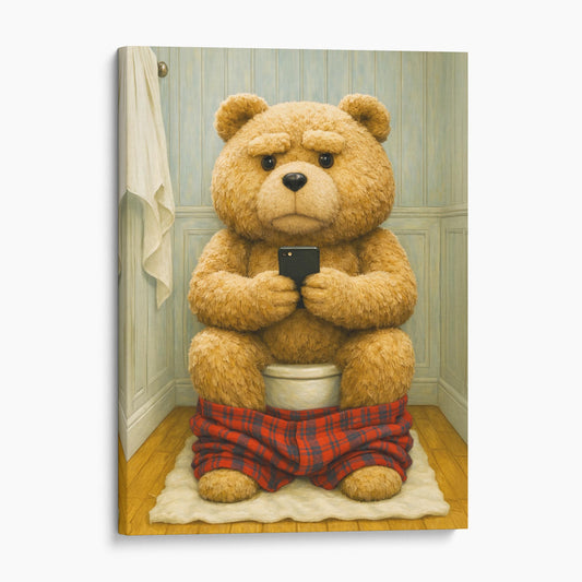 Teddy Bear On The Phone On The Toilet