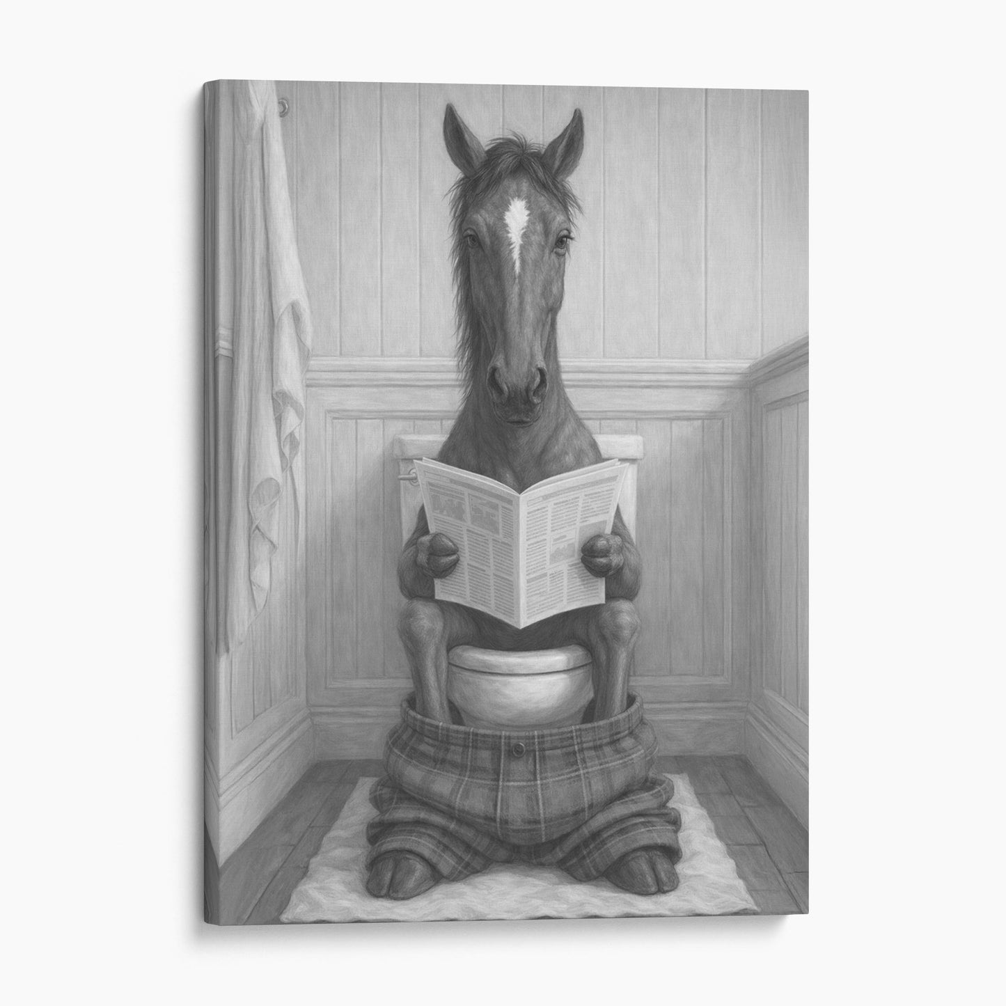Horse Reading The Newspaper On The Toilet