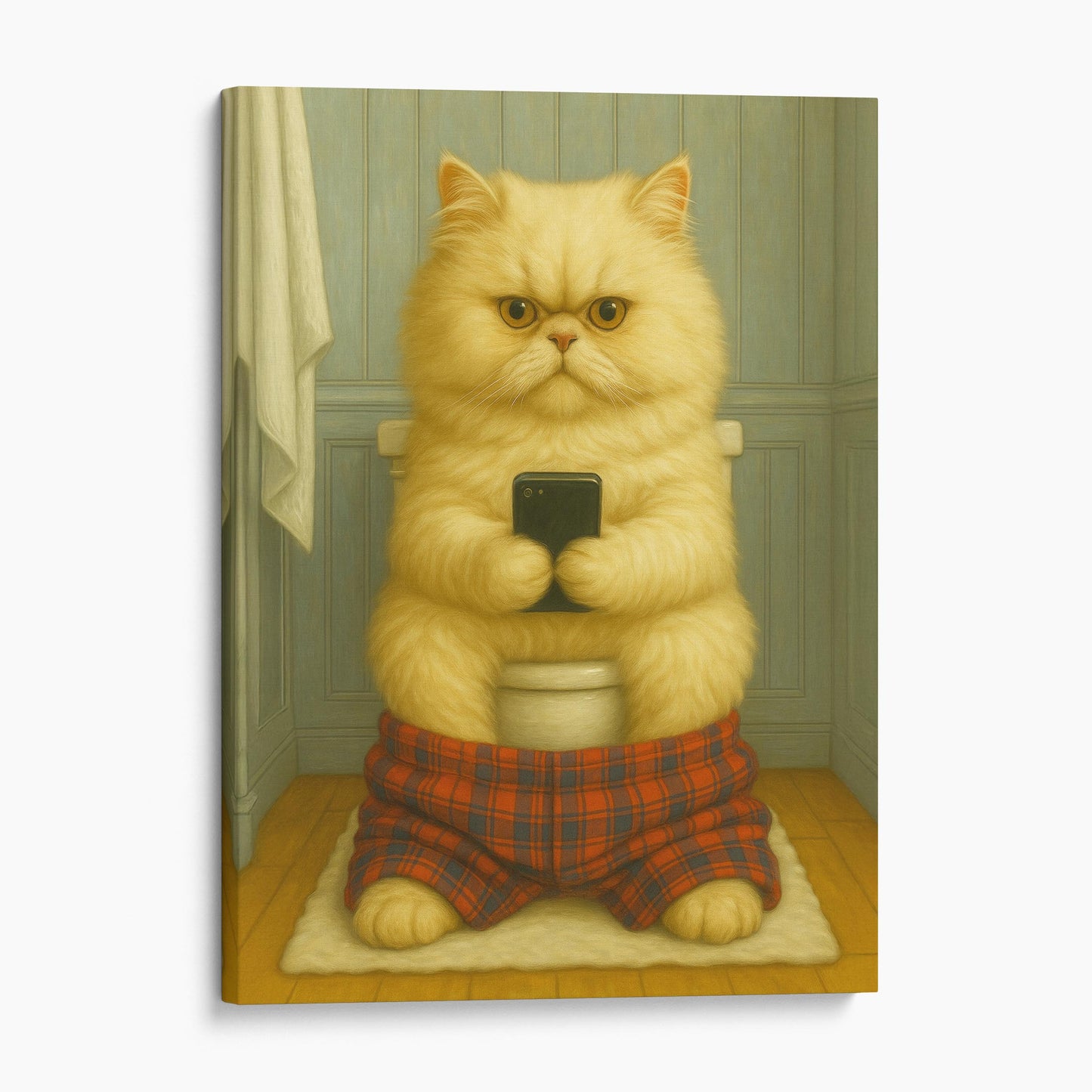 Persian Cat On The Phone On The Toilet