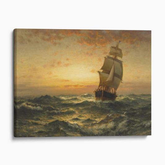 Ship at Sea, Sunset by Edward Moran