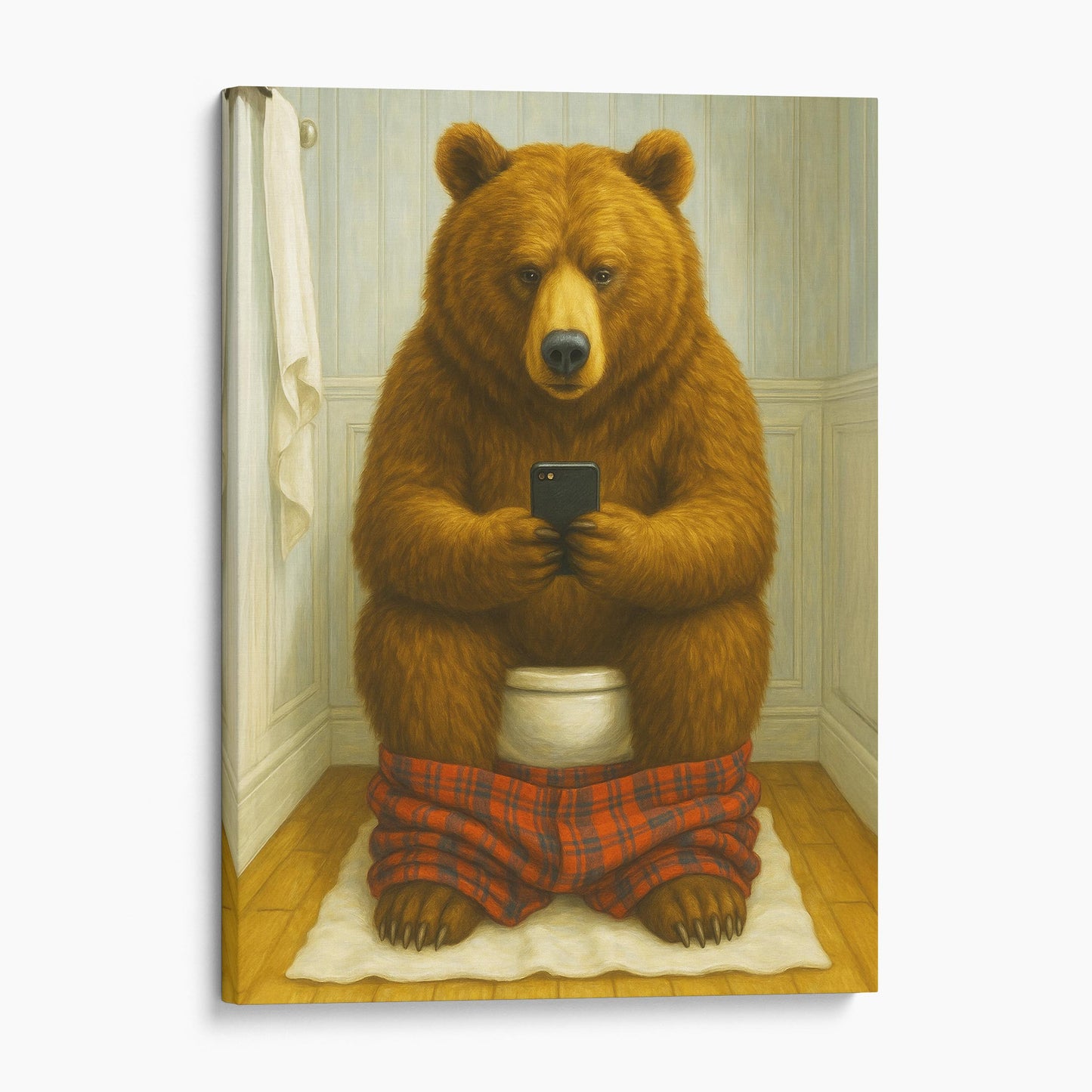 Brown Bear On The Phone On The Toilet