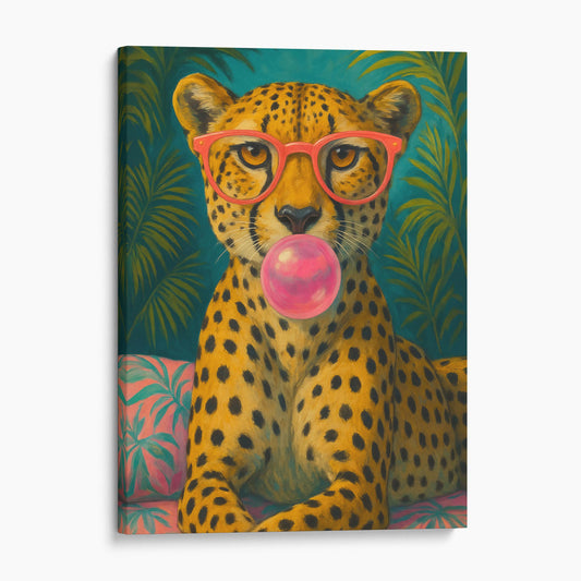 Cheetah Pink Sunglasses Blowing Bubble Gum