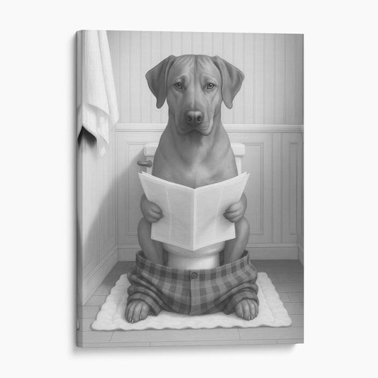 Rhodesian Ridgeback Dog Reading The Newspaper On The Toilet