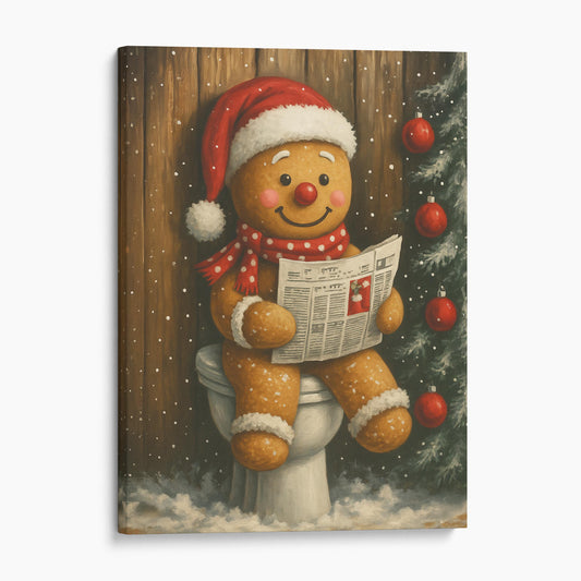 Christmas Gingerbread Man Reading The Newspaper On The Toilet
