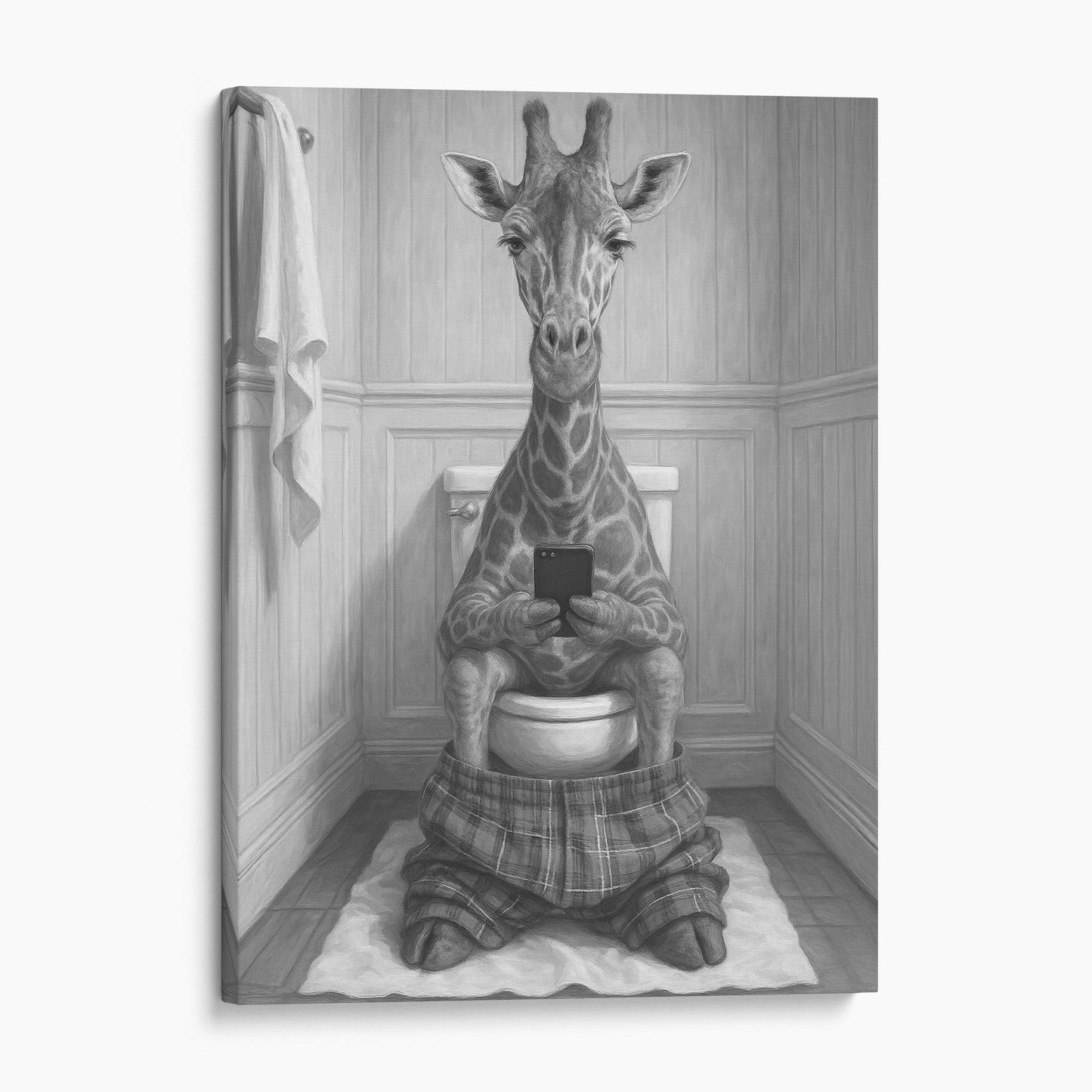 Giraffe On The Phone On The Toilet