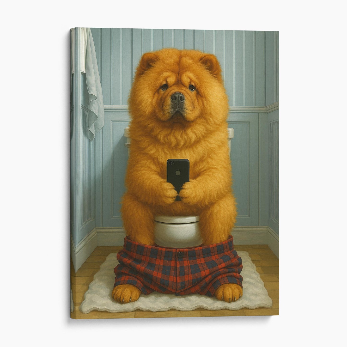 Chow Chow Dog On The Phone On The Toilet