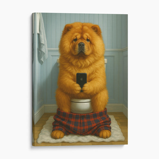 Chow Chow Dog On The Phone On The Toilet