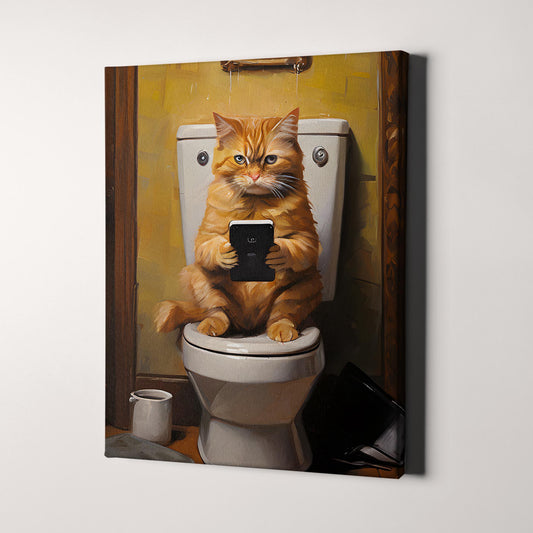 Cat On Phone On The Toilet