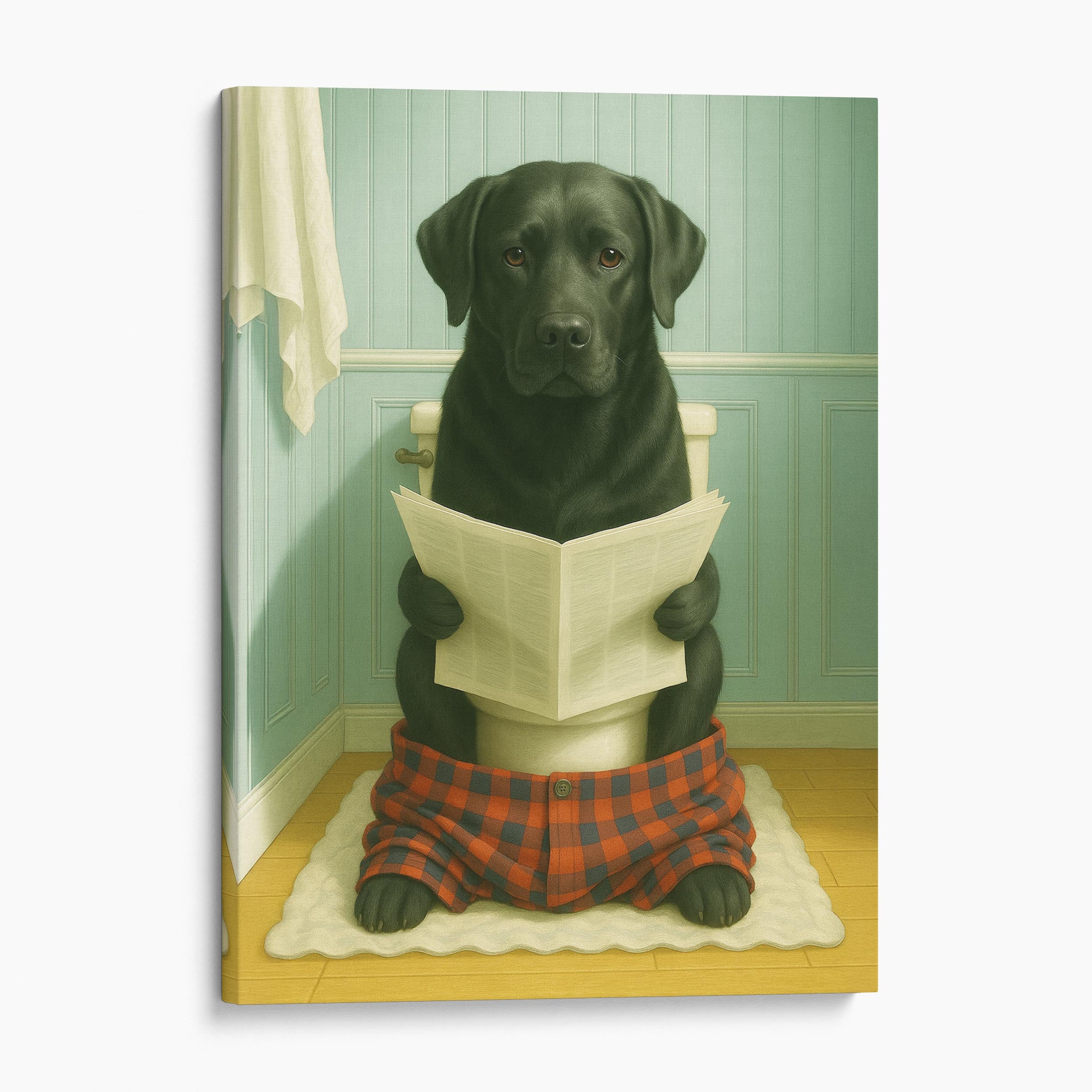Black Labrador Retriever Dog Reading The Newspaper On The Toilet Canvas ...