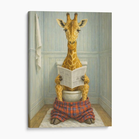 Giraffe Reading The Newspaper On The Toilet