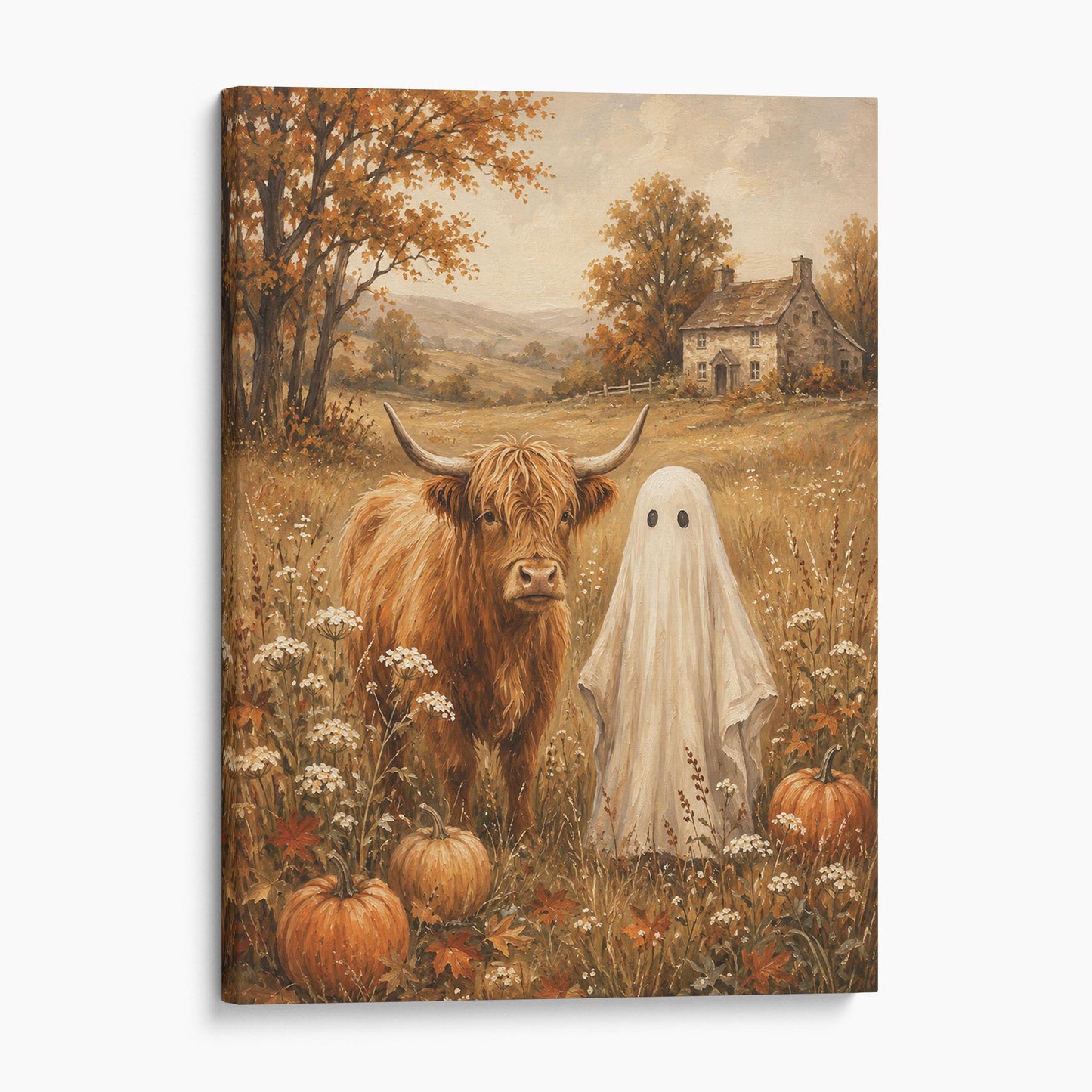 Highland Cow and Ghost in Autumn Meadow