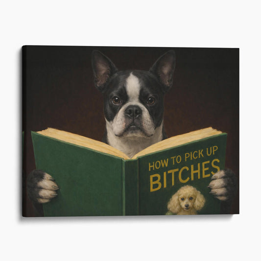 Boston Terrier Dog Reading Dating Book