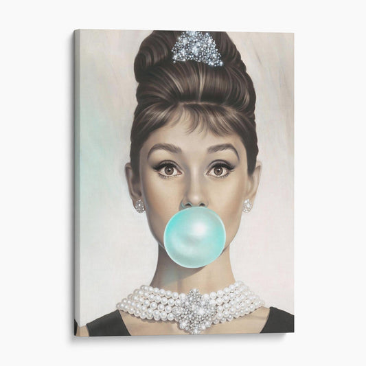 Audrey Hepburn Blowing Blue Bubble Gum