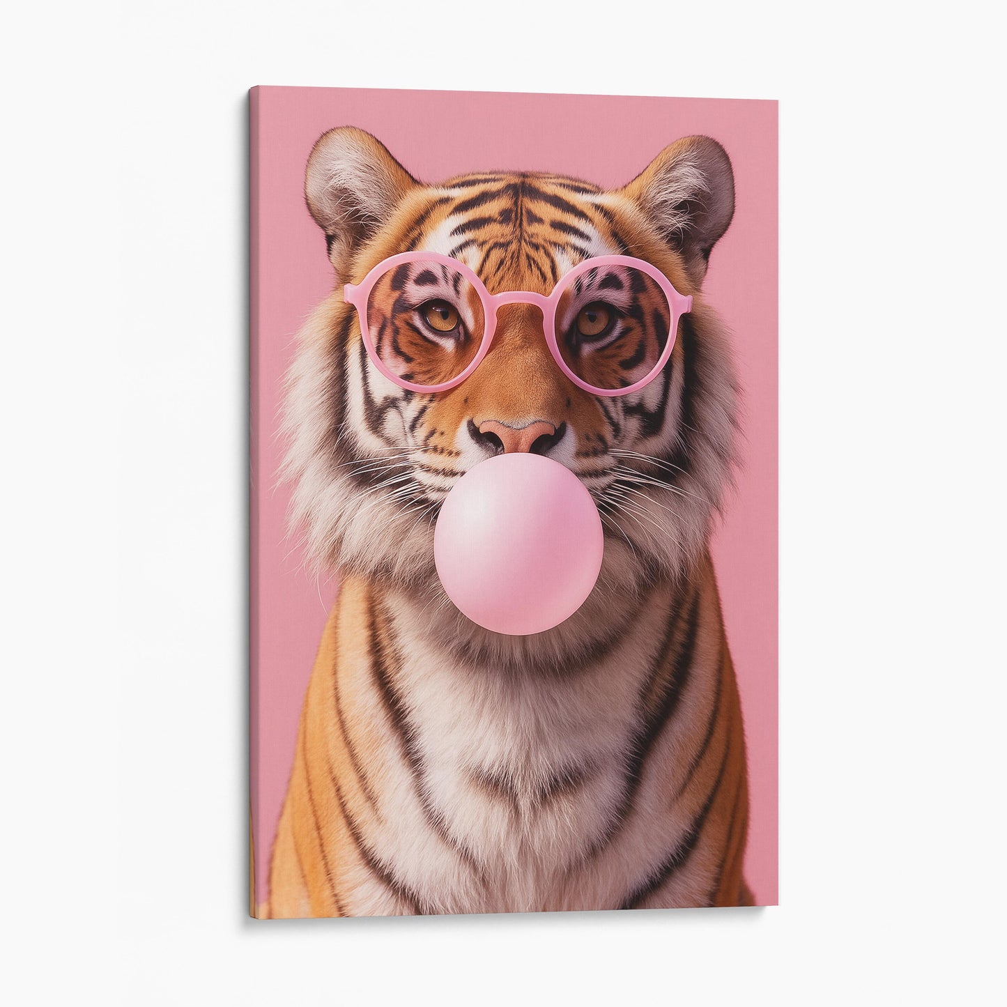 Tiger With Sunglasses Blowing Pink Bubble Gum