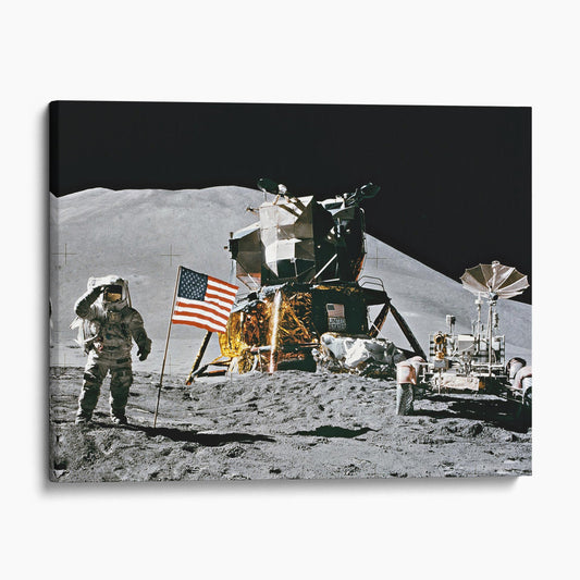 Irwin And Flag at Hadley Moon Base, 1971