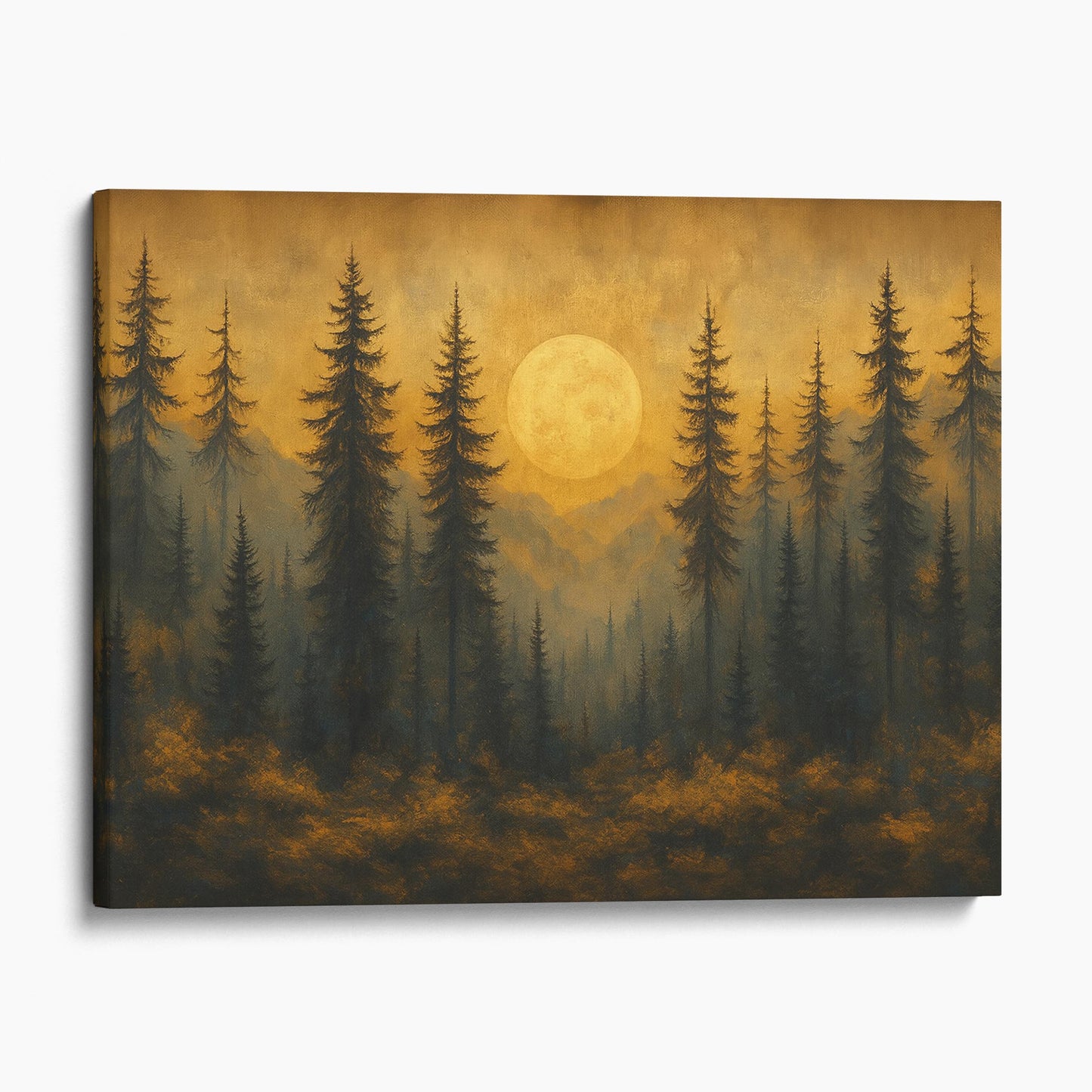 Full Moon Over Pine Forest Abstract
