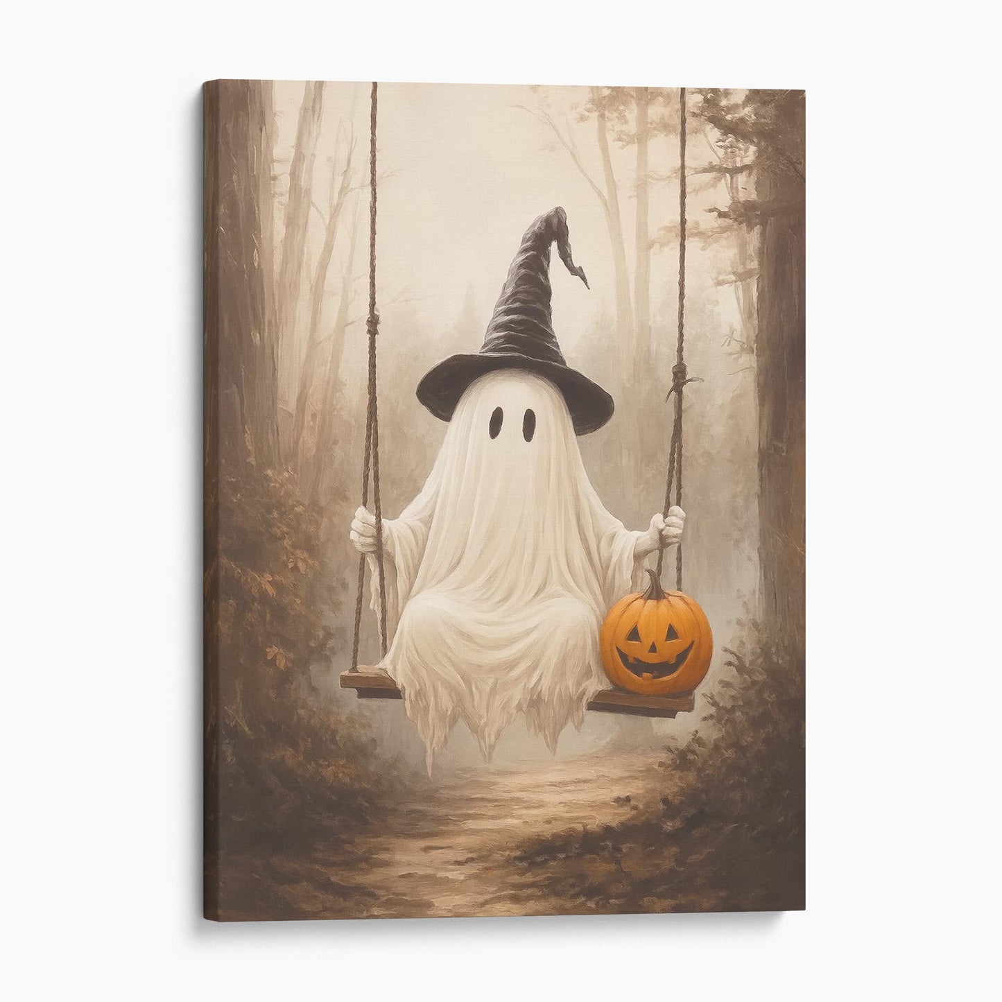 Ghost On A Swing With A Pumpkin